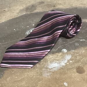 Kai Long 100% Silk Tie Purple Diagonal Stripes Handmade